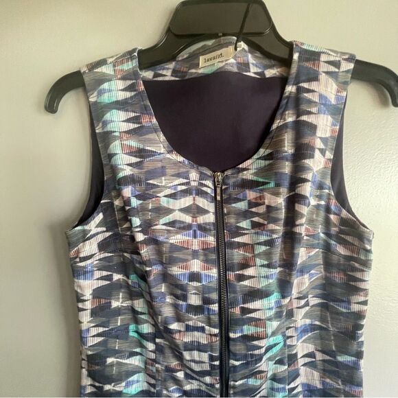 Lavand NWT Abstract dress size Small S zipper up front sheath Purple womens - Picture 3 of 4